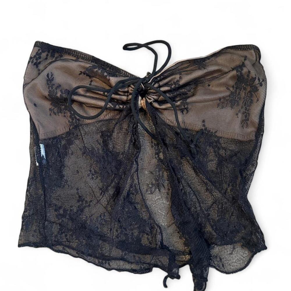 Black sheer strapless lace corset
